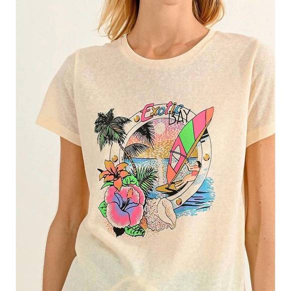 NEW MOLLY BRACKEN exotic bay graphic top in offwhite - Picture 3 of 4